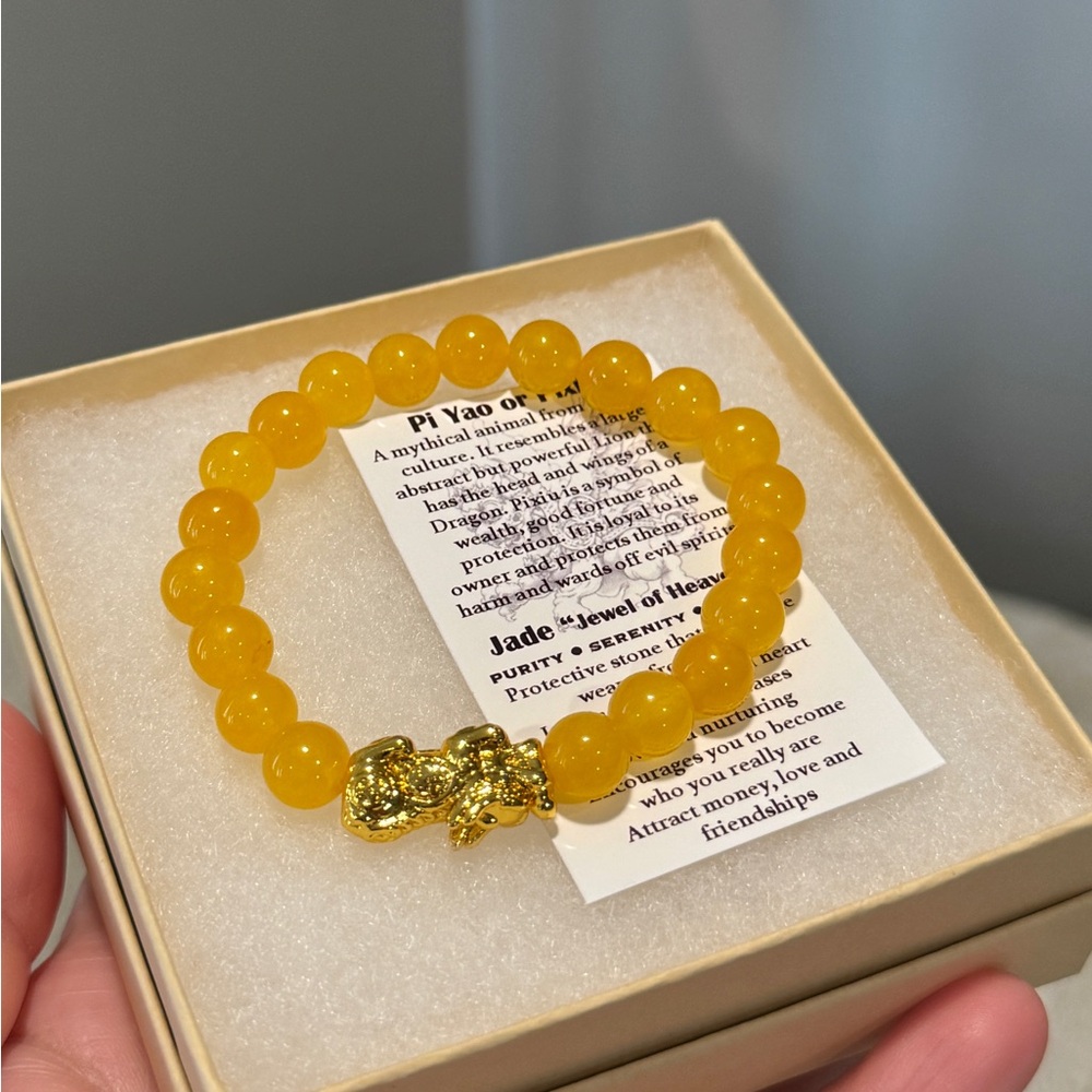 24K Gold Plated Yellow Jade Piyao Good Luck Bracelet